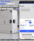 App Controlled Smart Lock For Snacks Food And Alcohol With Built In Timer And Scheduling Modes For Fridge Cabinet Or Pantry showing schedule setup on smartphone.