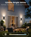 Totally Transform Your Patio With These Smart Outdoor Wall Lights Featuring Smooth Rgbicww Color Swaps And Sleek Top And Bottom Glow In A Tough 2 Pack Design Serving A Dang Good 1200 Lumen Kick For Any Front Porch Or Backyard Setup. Image shows illuminated patio with 1200 lumens wall lights.