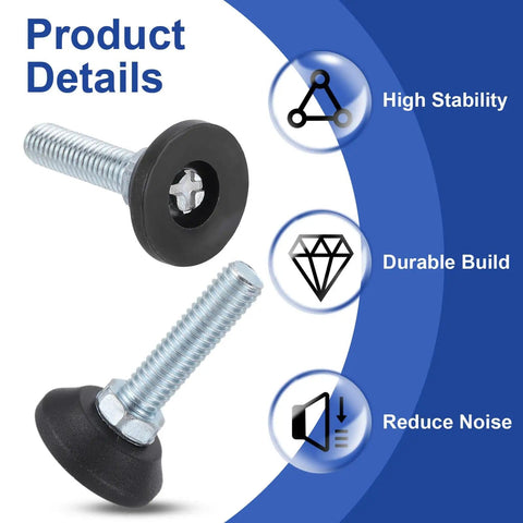 Four Pack Adjustable Furniture Levelers With Three Eighths Inch Thread Black Anti Slip Feet For Chairs Tables And Cabinets Durable Stainless Steel Threads Plastic Base 64 Millimeter Total Length Easy Install