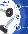 Dang Tough Adjustable Furniture Levelers, 3/8 16 Thread Screw In Feet For Tables Chairs Drawers, 4 Pack Black Glide Pads showing durable screw-in levelers
