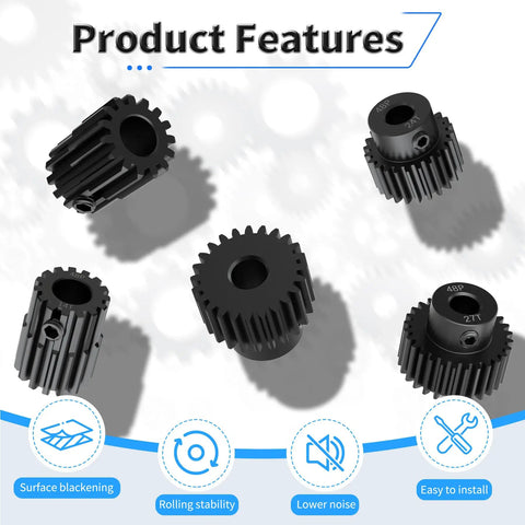 Pinion Gear 48P 20T With 1/8 Inch Shaft Hole For RC Cars And Gearboxes 3.175mm Shaft 11.5mm Diameter 9mm High Built From AISI 1045 Steel With Blackened Finish For Rugged Rust And Wear Resistance, black pinion gear set