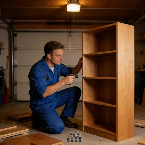 Person using Beefy Rivet Nut Tool Kit Set With 7 Carbon Steel Drill Attachments on wooden shelf, M3-M12