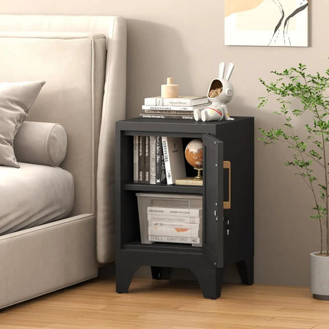 Tough As Nails Cold Rolled Steel Locker Nightstand With Secure Key Lock And Heavy Duty Build For Bedroom Dorm Room Storage Or Home Office Organization Table beside a sofa.