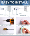 Installation illustration of Stainless Steel 16-Piece Mirror Wall Mount Standoff Screws Kit With Anchors And Hardware In White Finish