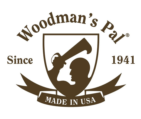 Woodman's Pal logo, featuring a silhouette holding a machete, emphasizing All In One Survival Machete And Brush Axe For Camping Fishing Hunting
