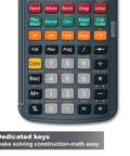 Close-up of Spanish Display Construction Master 5 Foot Inch Fraction Calculator keys for carpenters and builders