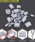 Heavy Duty Wire Rope Thimbles And Aluminum Crimping Loop Sleeves Kit for Rigging includes close-up of aluminum sleeves