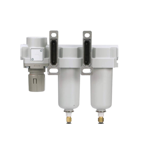 Front view of Three Stage Air Drying System With 10 Micron Particulate Filter And 0.1 Micron Coalescing Filter, One Half Inch NPT Regulator