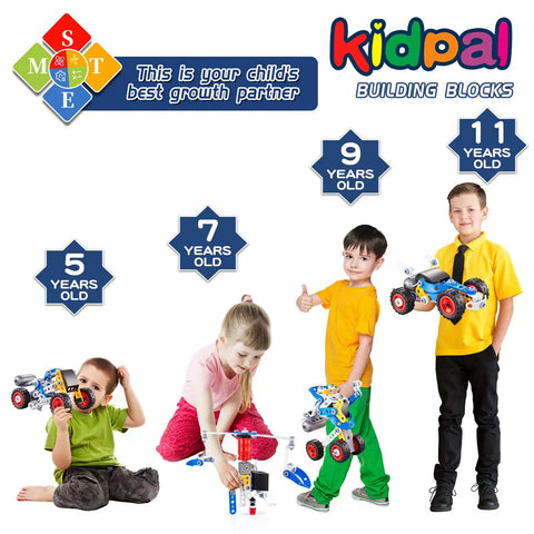 Cool Five In One STEM Building Kit With Electric Motor For Kids Aged Six To Twelve Hands On Construction Toys For Boys And Girls 113 Pieces DIY Educational Toy Set For Future Engineers, kids ages 5-11