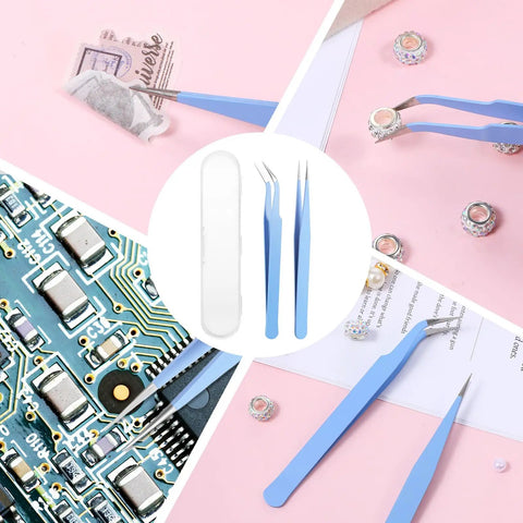 Two Piece Precision Tweezers Set In Blue With Straight And Curved Tips For Dope Fine Detail Work In Crafting Scrapbooking Stickers Lashes And Electronics, 12.5 cm stainless steel