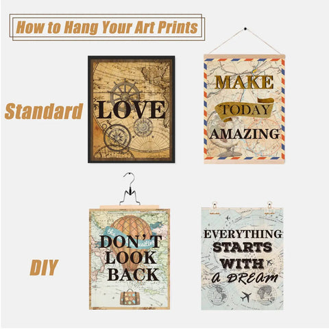 How to hang 12 Piece Travel The Map Wall Art Set For Classroom And Home Decor Inspirational World Travel Posters.