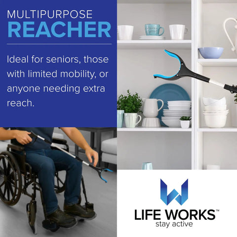 Long Reach Grabber Tool With 360 Degree Rotating Head And Lightweight 36 Inch Foldable Arm, Ergonomic Grip, 4.5 Inch Wide Jaw, Handy Mobility Aid For Seniors And Limited Mobility, Portable Picker Upper For Home And Everyday Tasks