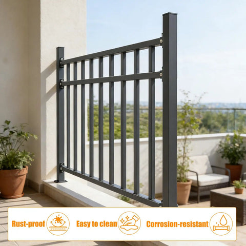 40 Inch High 48 Inch Wide Black Horizontal Deck Railing Kit Built Tough For Outdoor Use Heavy Duty Wrought Iron Handrail Guard Fence With Flat Hand Rails For Porch Balcony Patio And Deck Safe Sturdy Design For Kids And Pets Easy Install