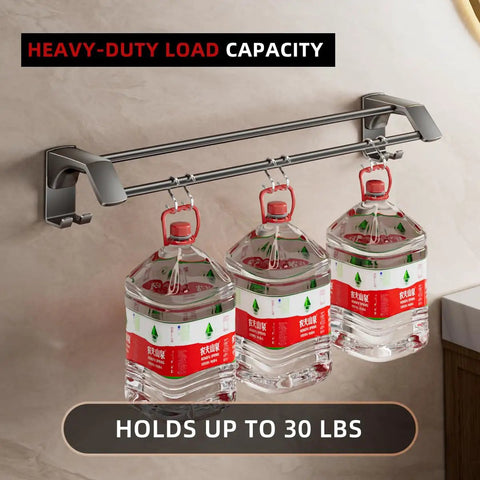 35.4 Inch Double Towel Bar Wall Mounted Rustproof Stainless Steel Aluminum Towel Rack With 4 Fixed Hooks, holding heavy items