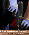 Three Pairs Safety Work Gloves For Men And Women, Touchscreen Compatible, Level 5 Cut Resistant, Snug Fit Anti Slip Grip in use with drill