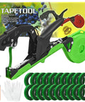 Updated Plant Tying Machine Kit With Auto Tape Gun And Slick Garden Binding Tool For Tomato Pepper Plants with gloves and tape rolls.