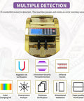 High Capacity Money Counter For Dollars With UV And IR Counterfeit Detection And External LCD Display showcasing detection features.