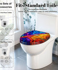 Elongated Colorful Stained Glass Effect Abstract Leaf Radiant Toilet Seat on standard toilet with modern decor.