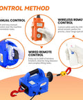 3 In 1 Electric Hoist Winch 1500W 110V Portable Workhorse Lift 1100 Lbs Capacity showing control methods