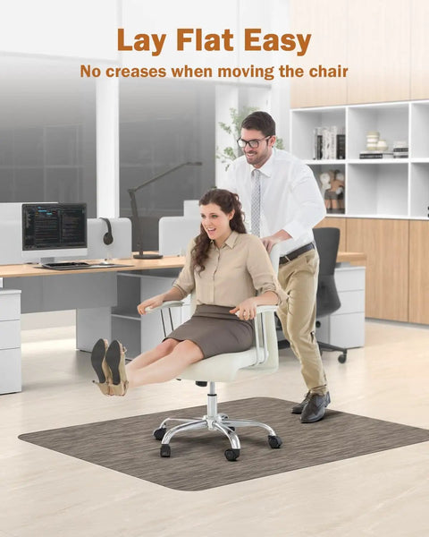 Large Office Chair Mat For Hardwood Floors 35.4 By 47.2 Inches Anti Slip PVC Desk Rug With Rattan Pattern in office setting