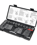 40 Piece Metric Tap And Die Set With Coarse And Fine Threads For NC NF And NPT in open storage case with tools displayed