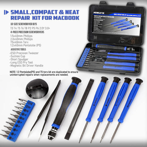 MacBook Pro And Air Teardown Tool Kit With Pentalobe And Torx Bits And Precision Drivers Including P2 P5 P6 Torx Bits