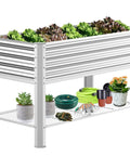 Raised Garden Bed With Legs Built To Last Galvanized Planter Box With Storage Shelf And Drainage Holes 48 By 24 By 32 Inch Heavy Duty Large Metal Garden Bed Kit For Balcony Backyard And Patio Holds About 7.7 Cubic Feet Of Soil, visible planted with greenery