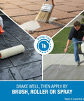 Application methods for Heavy Duty Concrete Sealer Five Gallon Ready Mix Invisible Shield with brush, roller, and sprayer.