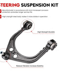 Side view of curved front suspension control arm with ball joint, black steel, for Chrysler 300/Dodge Challenger/Charger