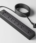 Mountable Power Strip With USB C And USB A Ports Surge Protector 10 In One Charging Hub 9.8 Foot Cord, black color, displayed on white surface
