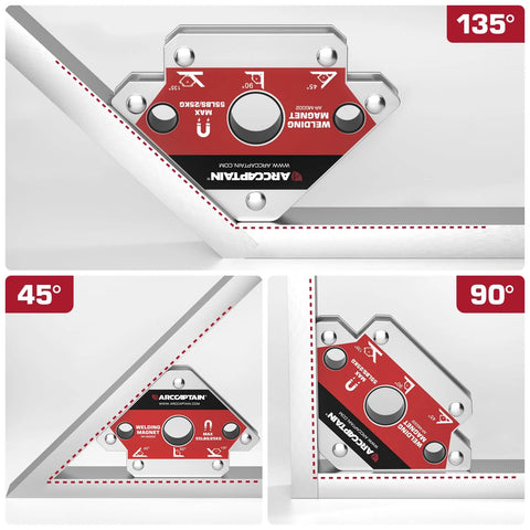 ARCCAPTAIN welding magnet set, 4 magnets (25 lb & 55 lb), red/black metal holders