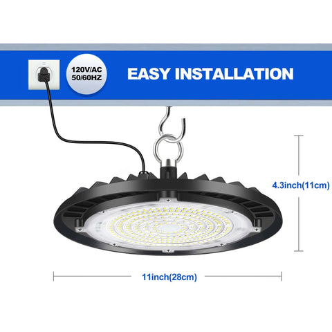 Bang For Your Buck 150W UFO LED High Bay Light With US Plug 22500LM IP65 Waterproof Bay Lighting for easy installation shown