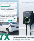 Straight Up Badass Level 2 EV Charger For Tesla With 40 Amp 9.6 KW Power Nema 14 50 Plug No Overheat Drama Smooth Plug And Play UL Listed Fast Juice Delivery Ride Ready Daily Commuter Gear mounted on wall with Tesla charging.