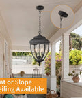 Outdoor Pendant Light Fixture For Porch And Entryway In Black Finish With Seeded Glass Lantern Chandelier on porch ceiling
