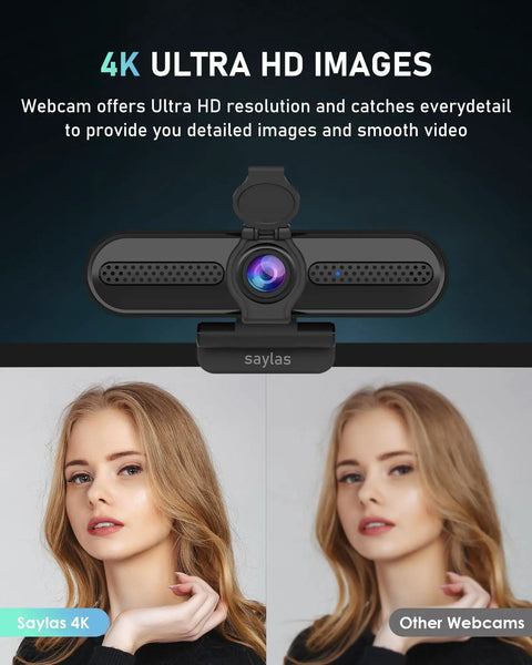 4K Auto Focus USB Web Cam With Dual Mics And Quick Privacy Flip Hella Crisp Video For Seamless Meetings Live Streams And Streamer Clips Plug And Play On PC Or Laptop A Total No Brainer Purchase is shown capturing a clear image of a woman.