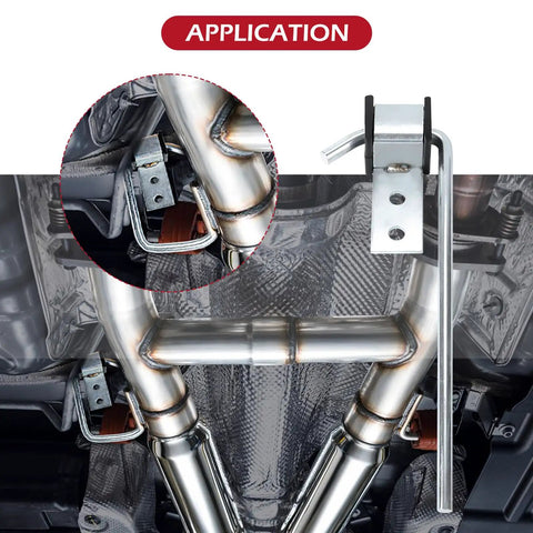 Exhaust system secured with Four Pack Built Tough Heavy Duty Exhaust Hanger Rods 3/8 Inch By 10 Inch Universal Fit Galvanized Carbon Steel