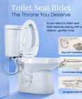 Non Electric Elongated Bidet Toilet Seat Plug And Play Self Cleaning Wash Nozzles Adjustable Water Pressure, easy installation on toilet.