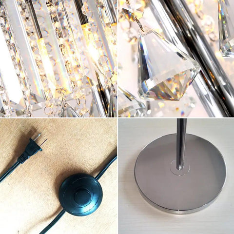 Cozy Elegant Modern Crystal Floor Lamp With Chrome Finish, 59 Inch Tall, Three Lights Lit Crystal Column Lamp For Living Room, Bedroom Or Office, Handpicked Crystal, High Light Transmittance, Easy Assembly