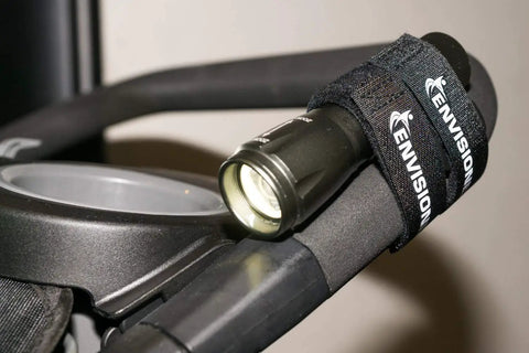 Soft Velour Cinch Straps 2 Inch By 20 Inch Pack Of 6 With Reusable Hook And Loop securing flashlight to bar, plush feel