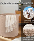 Dope Rope Laundry Basket With Handles For Living Room Storage, Modern Woven Bin For Toys, 18 by 16 Inches, Natural Cotton