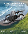 Aquila20 FPV Kit drone flying outdoors showing its 2S propulsion system and agile thrust over a scenic landscape.