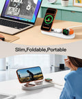 All In One 5W Fast Magnetic Wireless Charger Stand For iPhone 12 13 14 15 16 17 AirPods And Watch MagSafe Dock 3 In 1 on desk