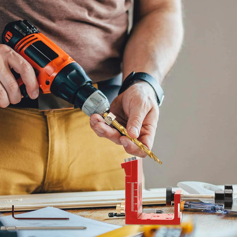 User using Pro Grade Pocket Hole Jig Kit With Metal Construction And Adjustable Drill Guides for woodworking precision