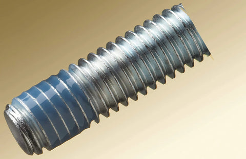 Close-up of a bolt with Blue Threadlocker TL42 for vibration proofing, showing thread sealing and corrosion protection.
