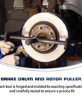 Beefy Heavy Duty Brake Drum And Rotor Puller For Removing Brake Drums Rotors Drive Wheels Gears Flywheels And Pulleys With Hardened Steel Construction And Reinforced Arms For Smooth Damage Free Time Saving Vehicle Repairs used on a brake rotor