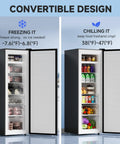 Ace 7 Cu Ft Upright Freezer That Converts To Chill Fridge Mode And Keeps Your Stash Fresh With Smooth Glide Drawers And Spacious Silver Cabinet For Zero Kitchen Stress All Year Round, showing freezing and chilling modes.