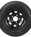 Front view of a Pair Of 4.80-12 Trailer Tires On 12 X 4 Rim, 5 Lug On 4.5 Inch Bolt Pattern, Load Range C 6PR, M Speed Rating, 990 Lb Capacity Per Tire