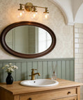 Three Light Antique Brass Wall Sconces With Clear Glass Globes Dope Industrial Vanity Lighting For Bathroom And Living Room