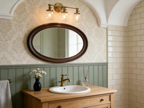 Three Light Antique Brass Wall Sconces With Clear Glass Globes Dope Industrial Vanity Lighting For Bathroom And Living Room