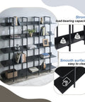 Five Tier Industrial Bookshelf With Extra Wide Open Shelves MDF Panels Heavy Duty Steel Frame Anti Tip Kit Adjustable Feet